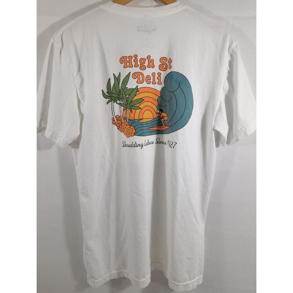 Vtg High Street Deli ‘Shredding Lettuce Since 1927’ Shirt Surfer Surfing Waves